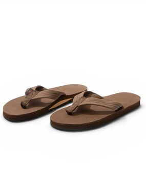 Rainbow Premium Leather Brown Wide Strap Flip Flop Sandals